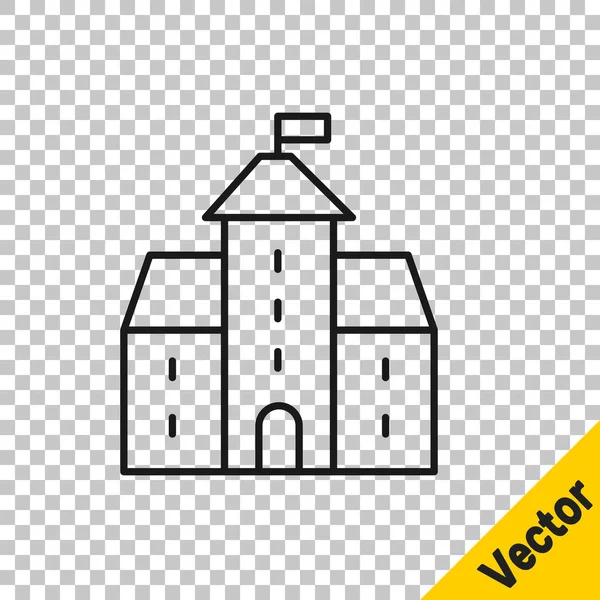 Ícone Castelo Linha Preta Isolado Fundo Transparente Fortaleza Medieval Com — Vetor de Stock