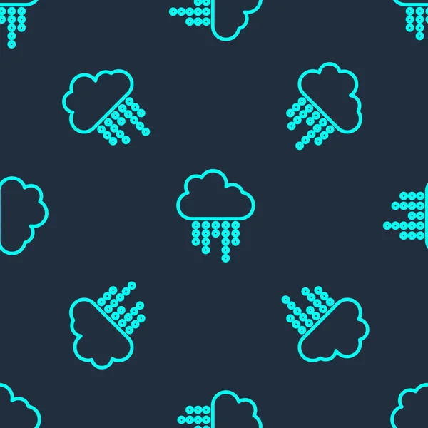 Green Line Cloud Rain Icon Isolated Seamless Pattern Blue Background — Stock Vector