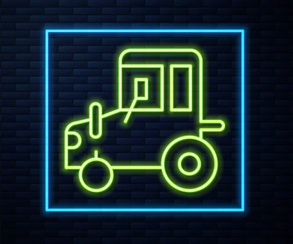 Leuchtende Leuchtschrift Traktor Symbol Isoliert Auf Backsteinwand Hintergrund Vektor — Stockvektor