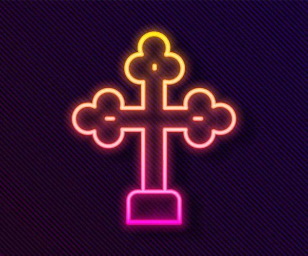Parlayan Neon Hattı Hıristiyan Çapraz Simgesi Siyah Arka Planda Izole — Stok Vektör