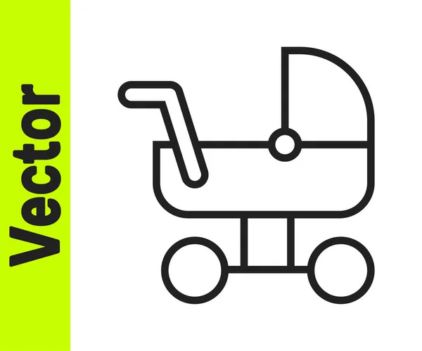 Schwarze Linie Baby Buggy Symbol Isoliert Auf Weißem Hintergrund Kinderwagen — Stockvektor