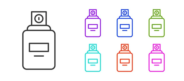 Zwarte Lijn Parfum Icoon Geïsoleerd Witte Achtergrond Stel Pictogrammen Kleurrijk — Stockvector