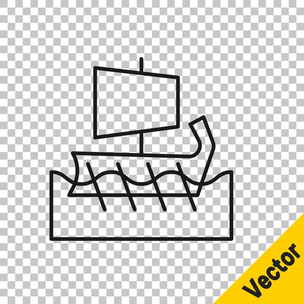 Svart Linje Antik Grekiska Trireme Ikon Isolerad Transparent Bakgrund Vektor — Stock vektor