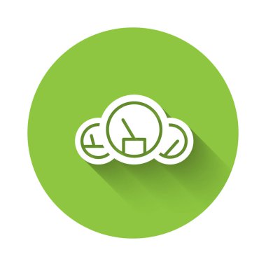 Beyaz Hız göstergesi simgesi uzun gölgeli. Yeşil daire düğmesi. Vektör İllüstrasyonu.