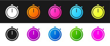 Kronometre simgesini siyah ve beyaz arkaplanda izole et. Zaman göstergesi. Kronometre işareti. Vektör İllüstrasyonu.