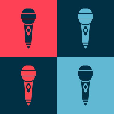 Pop Art Mikrofon simgesi renk arkaplanında izole edildi. Radyodaki mikrofondan. Sözcü işareti. Vektör İllüstrasyonu.