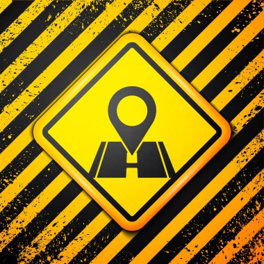 Siyah Harita iğne simgesi sarı arkaplanda izole edildi. Navigasyon, işaret, konum, harita, GPS, yön, yer, pusula, arama konsepti. Uyarı işareti. Vektör İllüstrasyonu.