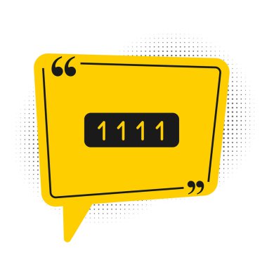 Beyaz arkaplanda siyah parola koruması ve güvenlik erişim simgesi var. Güvenlik, güvenlik, koruma, gizlilik kavramı. Sarı konuşma balonu sembolü. Vektör İllüstrasyonu.