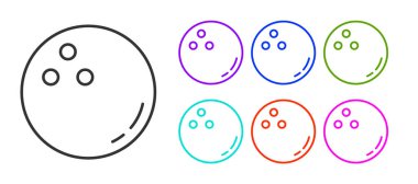 Siyah çizgi bowling topu simgesi beyaz arkaplanda izole edildi. Spor malzemeleri. Simgeleri renklendirin. Vektör İllüstrasyonu.