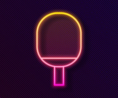 Masa tenisi ikonunu çalmak için parlayan neon hattı raketi siyah arkaplanda izole edildi. Vektör İllüstrasyonu.