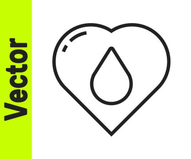 Beyaz arka planda su damlası ikonu olan siyah çizgi kalp. Vektör İllüstrasyonu.