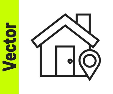Beyaz zemin üzerinde ev simgesi olan siyah çizgi haritası işaretçisi. Ev konumu belirleyici sembol. Vektör İllüstrasyonu.