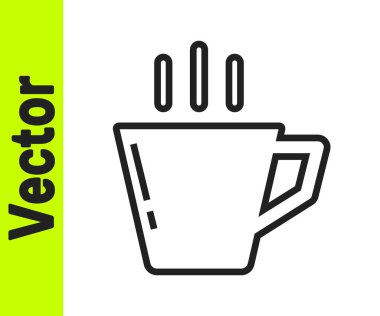 Siyah çizgi kahve fincanı simgesi beyaz arkaplanda izole edilmiş. Çay fincanı. Sıcak içecek kahvesi. Vektör İllüstrasyonu.
