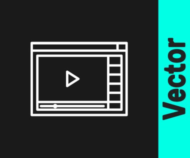 Siyah arkaplanda beyaz satır çevrimiçi video simgesi izole edildi. Oyun işaretli film şeridi. Vektör İllüstrasyonu.