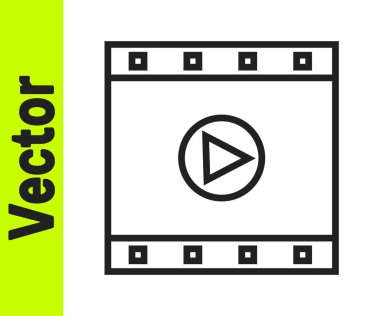 Beyaz arkaplanda siyah çizgi Oynat Video simgesi izole edildi. Film şeridi tabelası. Vektör İllüstrasyonu.