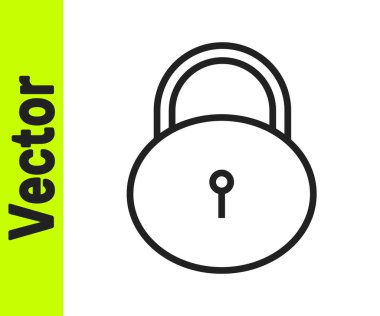 Siyah çizgi kilidi simgesi beyaz arkaplanda izole edildi. Asma kilit işareti. Güvenlik, güvenlik, koruma, gizlilik kavramı. Vektör İllüstrasyonu.