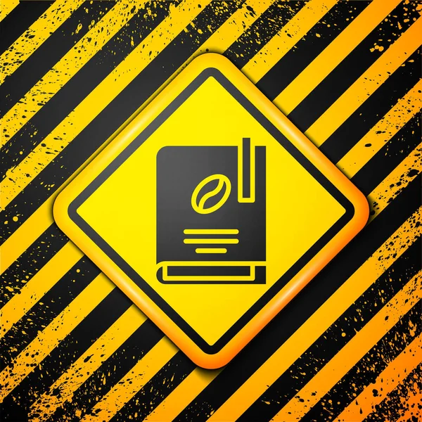 Schwarzes Kaffeebuch Symbol Isoliert Auf Gelbem Hintergrund Warnzeichen Vektorillustration — Stockvektor