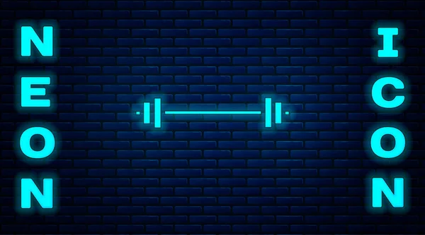 Glowing Neon Barbell Icon Isolated Brick Wall Background Muscle Lifting — Stock Vector