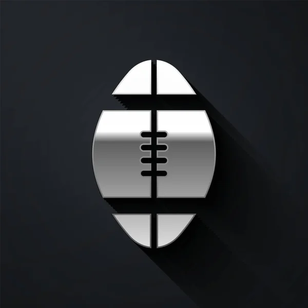 Silver Rugby Bal Pictogram Geïsoleerd Zwarte Achtergrond Lange Schaduw Stijl — Stockvector