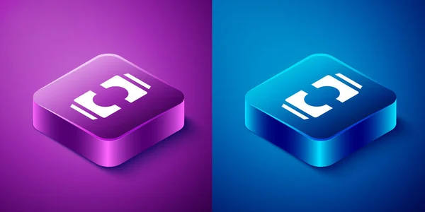 Isometric Beer Can Icon Isolated Blue Purple Background Square Button — Stock Vector