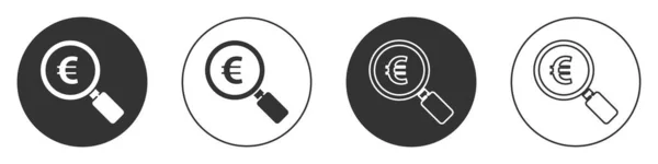 Черное Увеличительное Стекло Символ Евро Изолированы Белом Фоне Найди Деньги — стоковый вектор