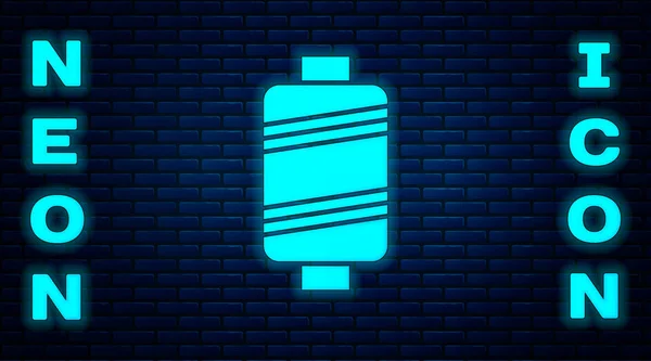 Świecący Neon Nici Szycia Ikonie Szpuli Izolowane Tle Cegły Ściany — Wektor stockowy