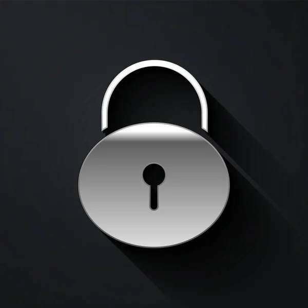 Icono Silver Lock Aislado Sobre Fondo Negro Señal Candado Seguridad — Archivo Imágenes Vectoriales