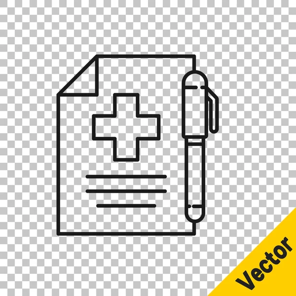 Schwarze Linie Ärztliches Rezept Und Stift Symbol Isoliert Auf Transparentem — Stockvektor