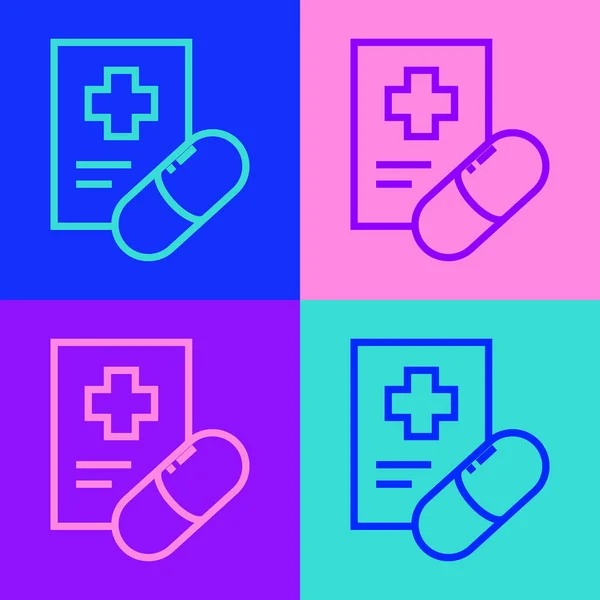 Pop Art Line Medical Prescription Icon Isolated Color Background Form — Stock Vector