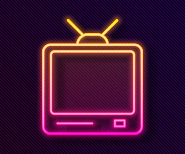 Parlayan Neon Hattı Retro Simgesi Siyah Arkaplanda Izole Edildi Televizyon — Stok Vektör