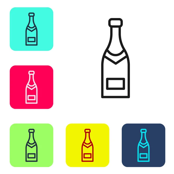 Zwarte Lijn Champagne Fles Pictogram Geïsoleerd Witte Achtergrond Stel Pictogrammen — Stockvector