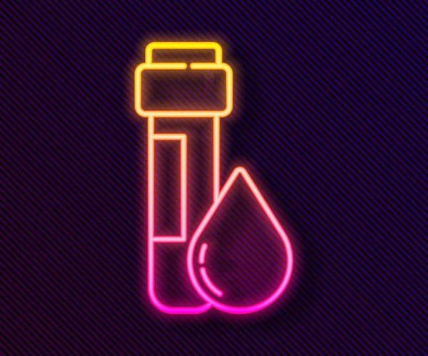 Glowing Neon Line Test Tube Water Drop Icon Isolated Black — Stock Vector