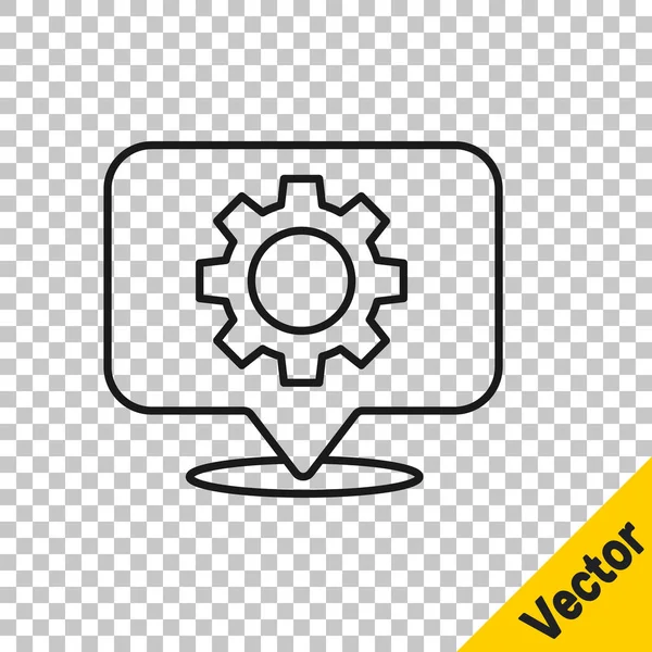 Linha Preta Localização Com Ícone Engrenagem Isolado Fundo Transparente Ilustração — Vetor de Stock
