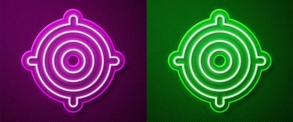 Светящаяся Неоновая Линия Значок Целевого Вида Спорта Выделен Фиолетовом Зеленом — стоковый вектор