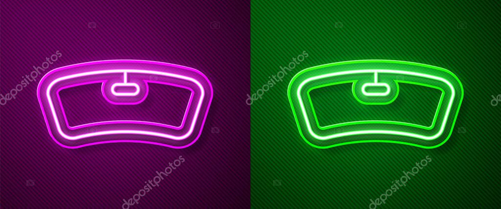 Glowing neon line Windshield icon isolated on purple and green background.  Vector Illustration.