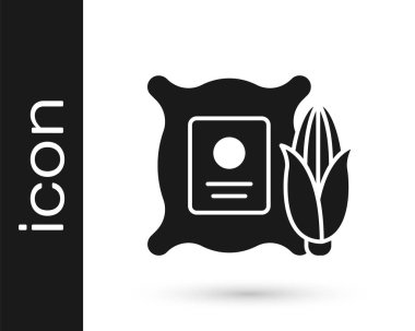 Çuval ikonundaki gri mısır beyaz arkaplanda izole edilmiş. Çadır bezi torbasında mısır. Çiftçi pazarı. Vektör İllüstrasyonu.