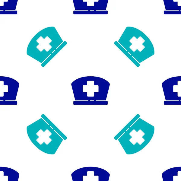 Chapeau Bleu Infirmière Avec Icône Croix Isolé Motif Sans Couture — Image vectorielle