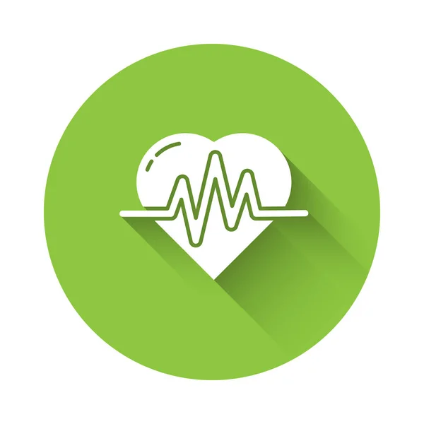 Witte Hartslagpictogram Geïsoleerd Met Lange Schaduw Hartslagteken Hartslag Icoon Cardiogram — Stockvector