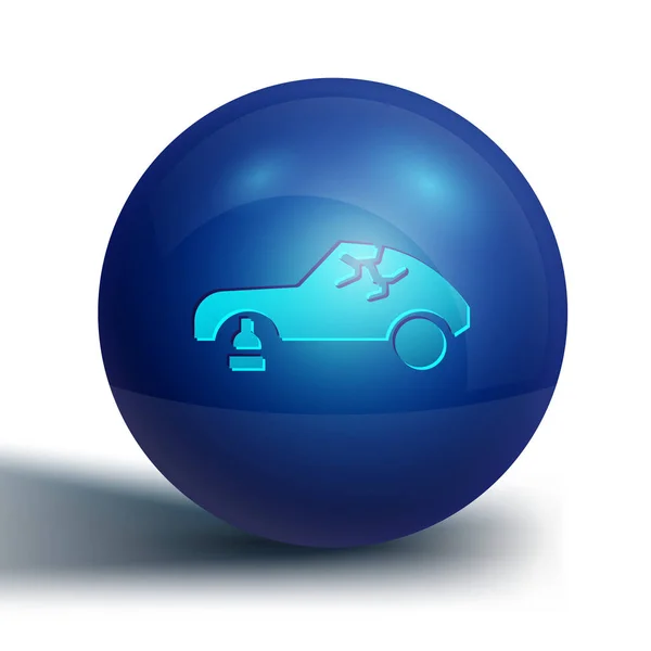 蓝色断开的汽车图标隔离在白色背景上 汽车压碎 蓝色圆环按钮 病媒图解 — 图库矢量图片