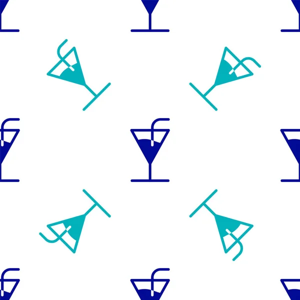 Blue Cocktail Icon Isolated Seamless Pattern White Background Vector Illustration — Stock Vector