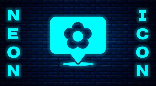 Glowing Neon Location Flower Icon Isolated Brick Wall Background Vector — Stock Vector