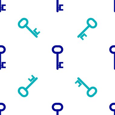 Mavi Saray anahtar simgesi beyaz arka planda izole edilmiş kusursuz desen. Vektör İllüstrasyonu.