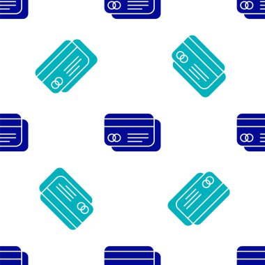 Mavi Kredi kartı simgesi beyaz arkaplanda kusursuz desen izole etti. Çevrimiçi ödeme. Nakit çekilmesi. Finansal operasyonlar. Alışveriş tabelası. Vektör İllüstrasyonu.