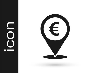 Gri Nakit lokasyon simgesi beyaz arka planda izole edildi. İşaretçi ve Avro sembolü. Para yeri. İş ve yatırım konsepti. Vektör İllüstrasyonu.