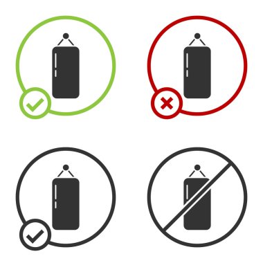 Siyah Kum Torbası simgesi beyaz arkaplanda izole edildi. Çember düğmesi. Vektör İllüstrasyonu.