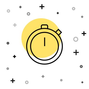 Siyah çizgi Stopwatch simgesi beyaz arkaplanda izole edildi. Zaman göstergesi. Kronometre işareti. Rastgele dinamik şekiller. Vektör İllüstrasyonu.