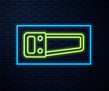 Parlayan neon çizgisi El, tuğla duvar arka planında izole edilmiş bir ikon gördü. Vektör İllüstrasyonu.