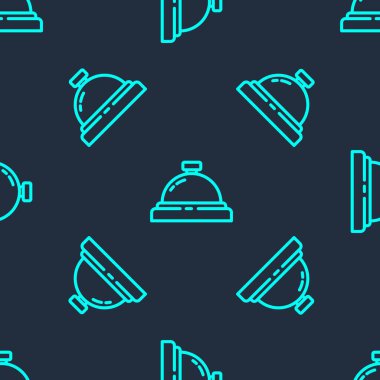 Yeşil Hat Otel servis çanı simgesi mavi arkaplandaki kusursuz deseni izole etti. Resepsiyon zili. Vektör İllüstrasyonu.