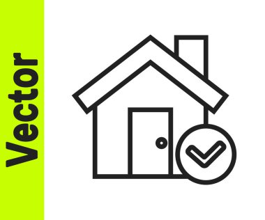 Beyaz arkaplanda işaret simgesi olan siyah çizgi evi. Emlakçı ya da köy elit sınıfı. Vektör İllüstrasyonu.