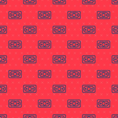 Blue Line Stacks kağıt para para ikonu izole kırmızı arka planda kusursuz desen. Para desteleri. Para birimi. Vektör İllüstrasyonu.